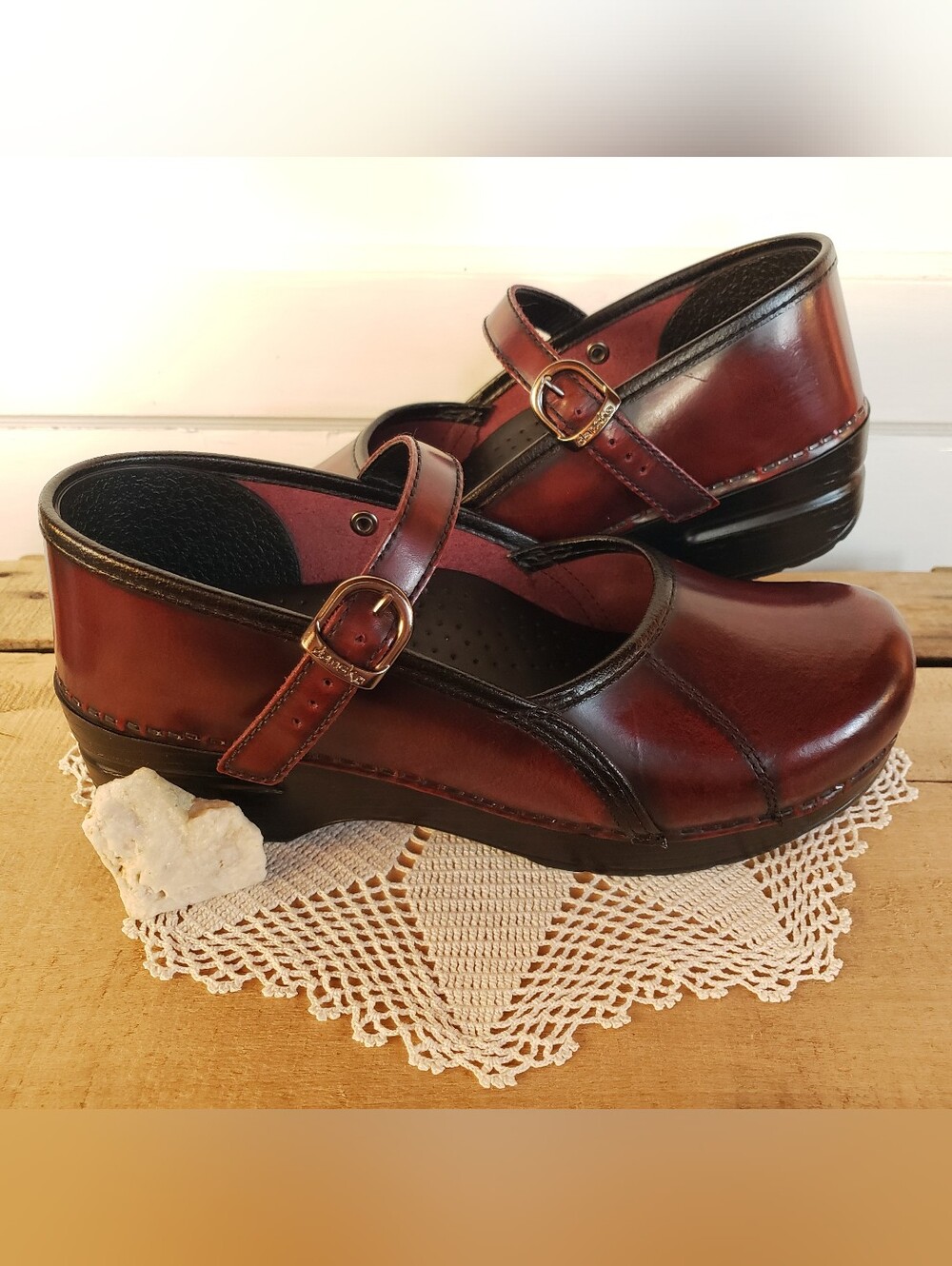 Black Cherry Dansko Pro Marcelle Mary Jane Clog Straps Buckle Cottage Boho Gypsy
